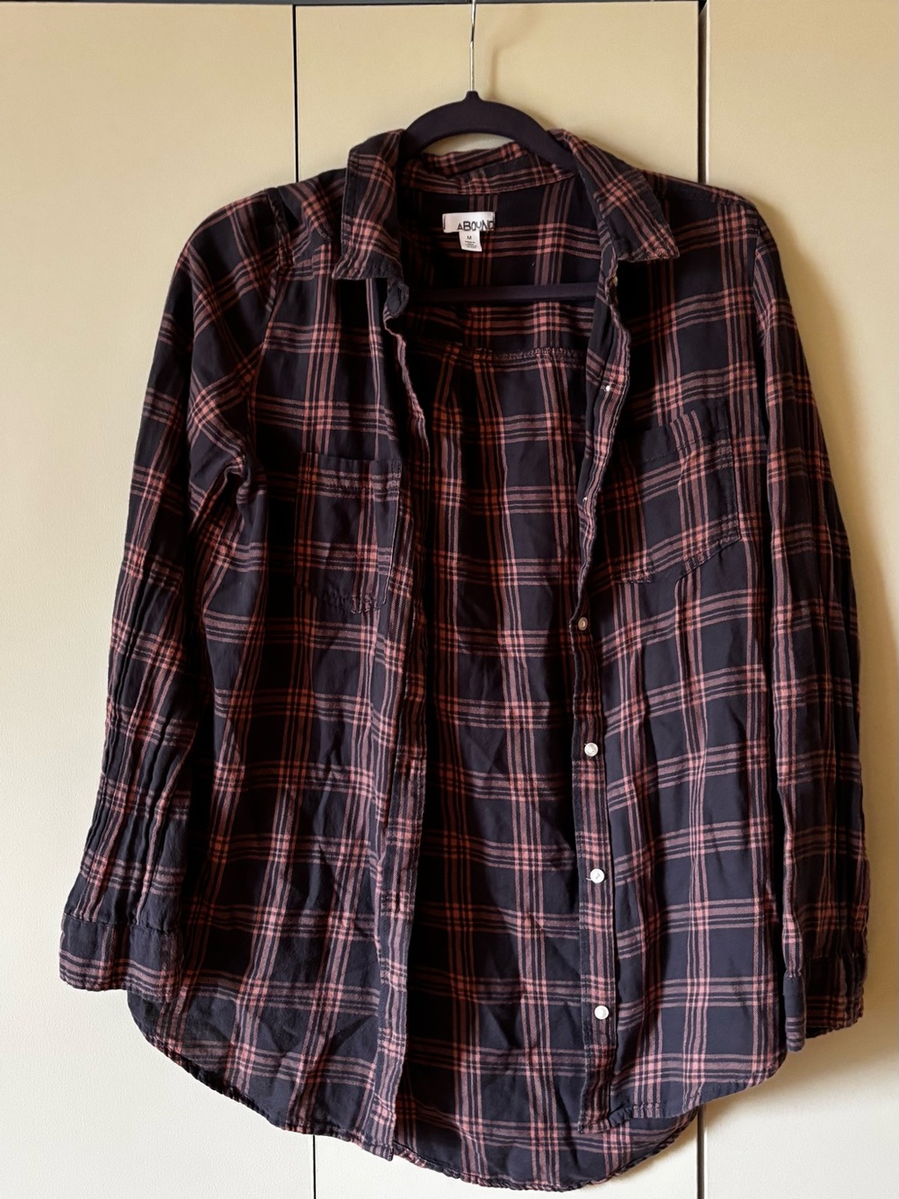 Abound Black and Burgundy Plaid Button-Down Shirt
